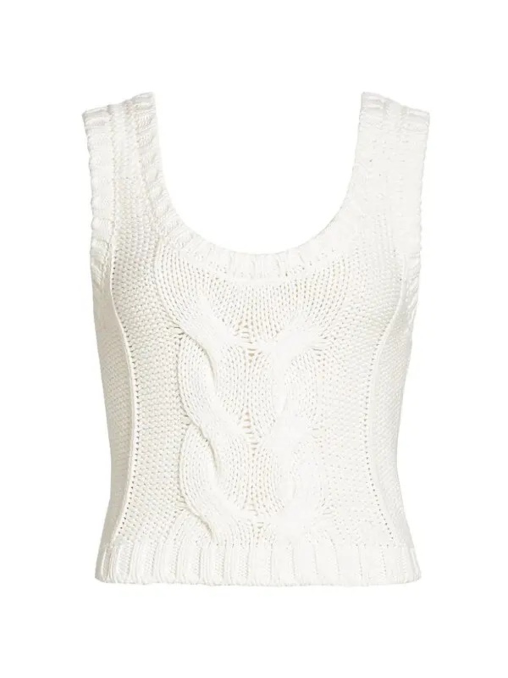 STAUD Cable Knit Sweater Vest S Cream Mohair Wool Crop Top NWT